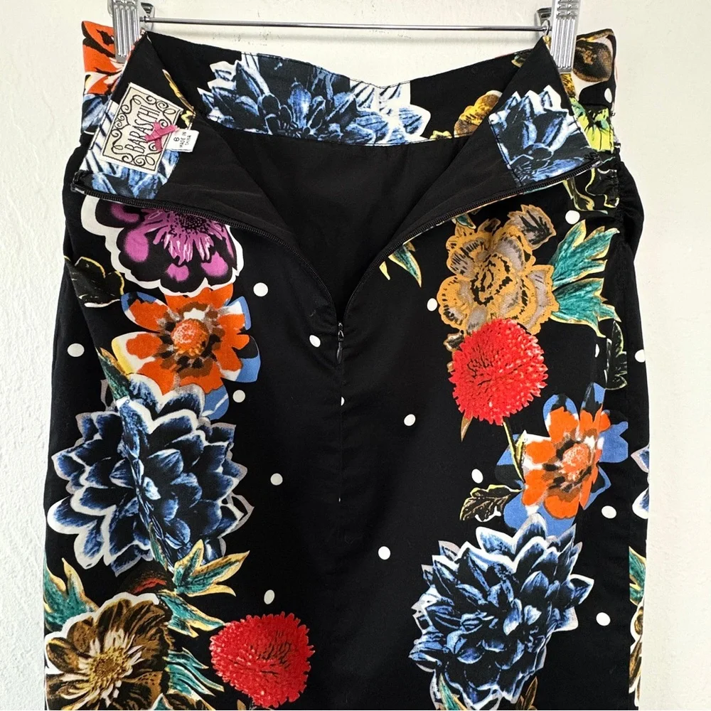 ANTHROPOLOGIE YOANA BARASCHI BLACK FLORAL PENCIL SKIRT 6